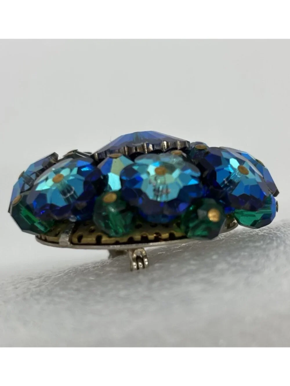 Vintage Margarita Rivoli Crystal Brooch Domed Deep Blue Aurora Borealis Unsigned